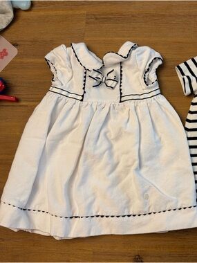 Patachou Baby Girl Formal Dress with Navy Trim and Bow